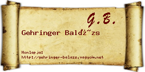Gehringer Balázs névjegykártya
